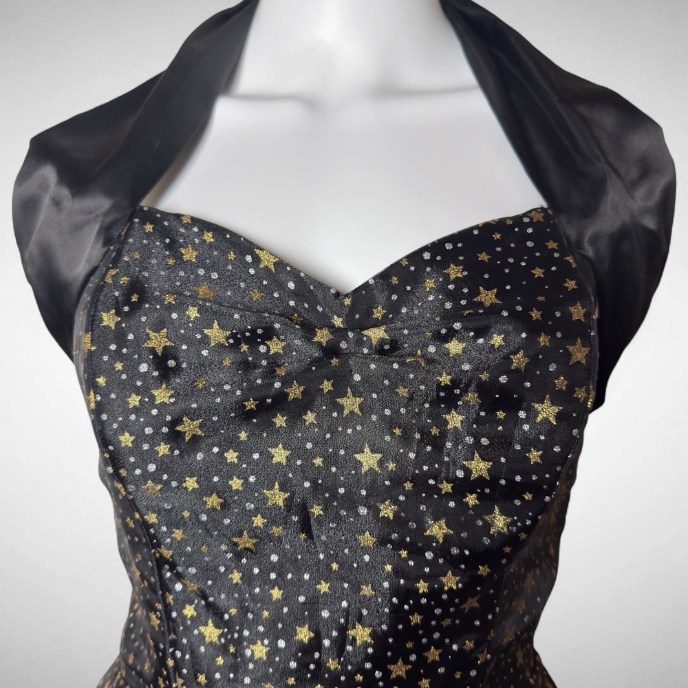 Vivien Of Holloway Black Gold Star HSwing Dress UK 12 Rockabilly Pinup 50s Retro - Picture 5 of 8